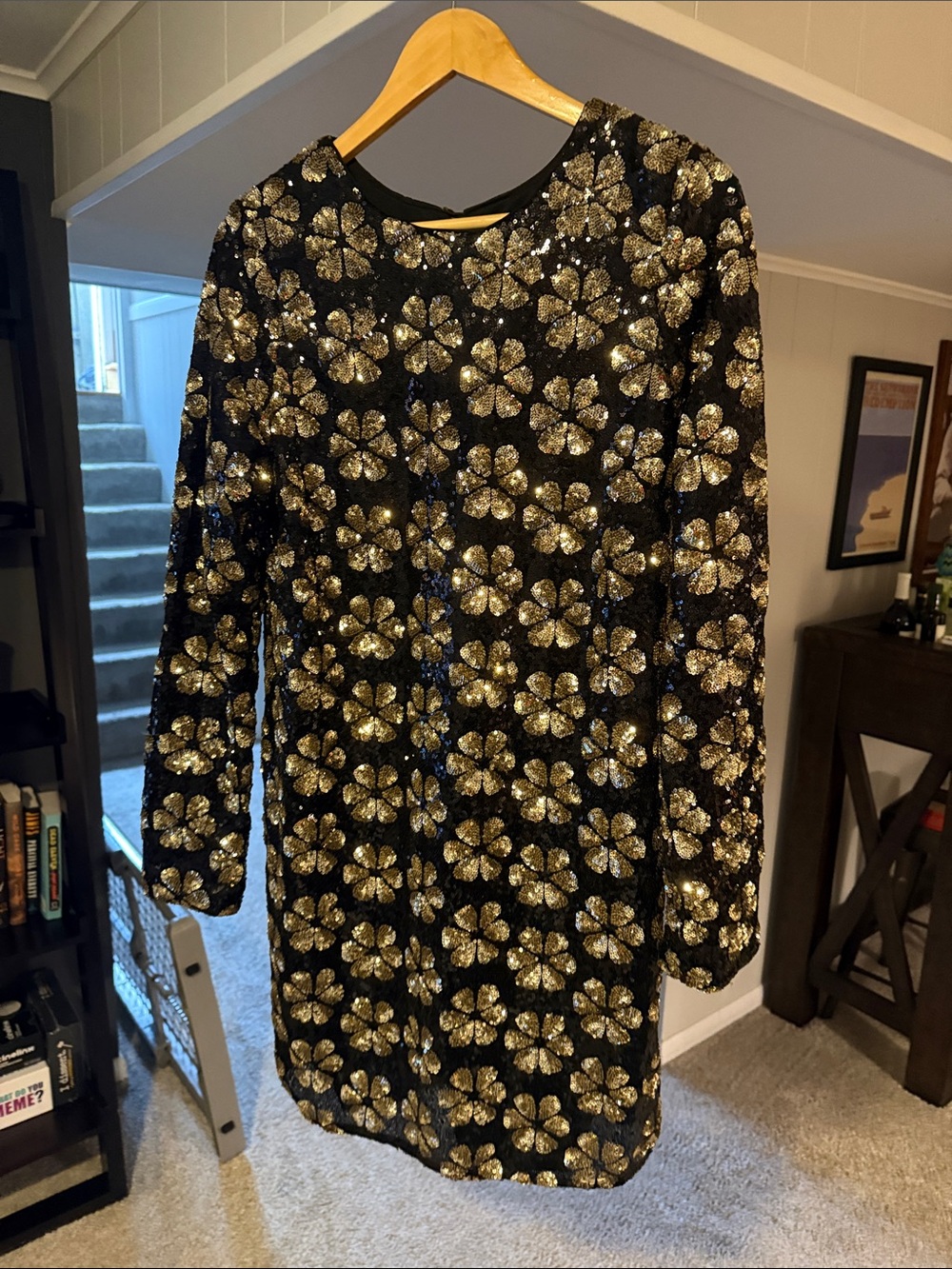 Show Me Your Mumu Maddison Sequin Floral Long Sleeve Dress Mini - Black & Gold